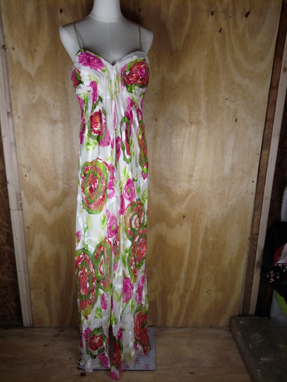 Nightway Strapless Dress Size 14 Floral Design Pre Owned Silk / Rayon